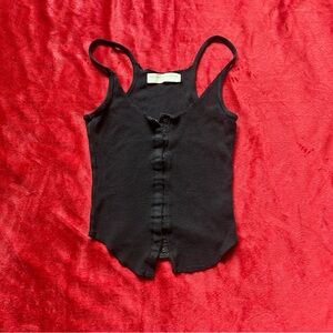 Goth Distressed Hook Eye Corset Style Black Front Closure Crop Tank Top